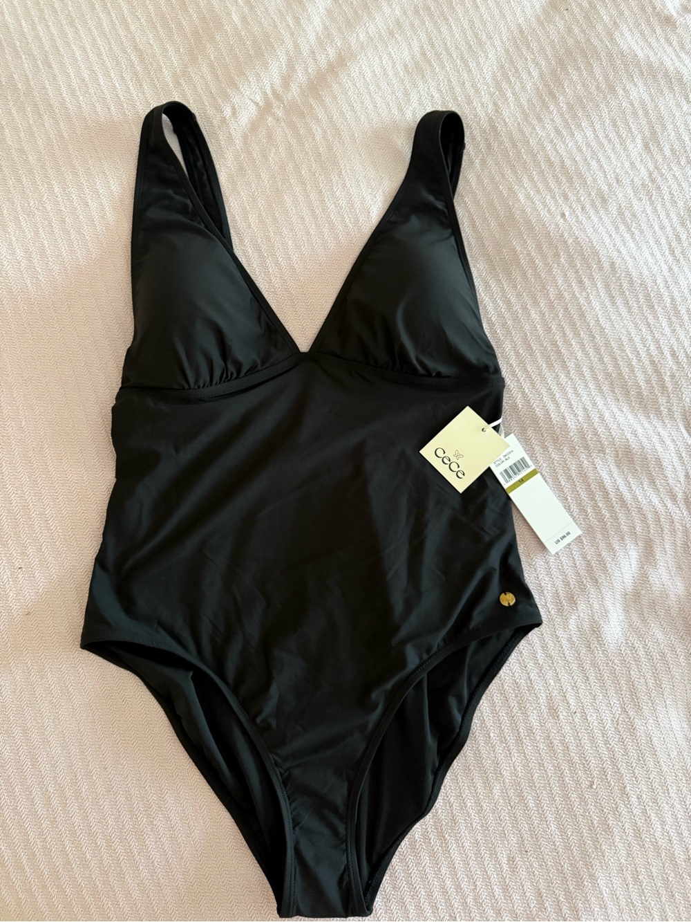 CeCe Black One-Piece Swimsuit with V-Neck